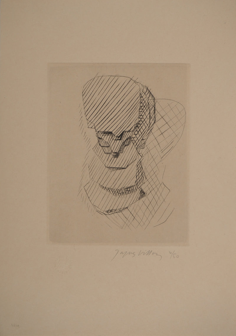 Jacques VILLON : Tête cubiste, Gravure originale signée