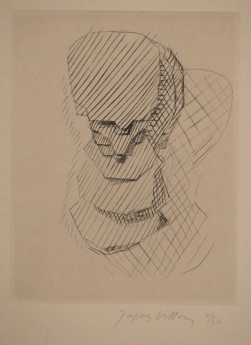 Jacques VILLON : Tête cubiste, Gravure originale signée
