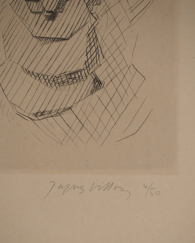 Jacques VILLON : Tête cubiste, Gravure originale signée