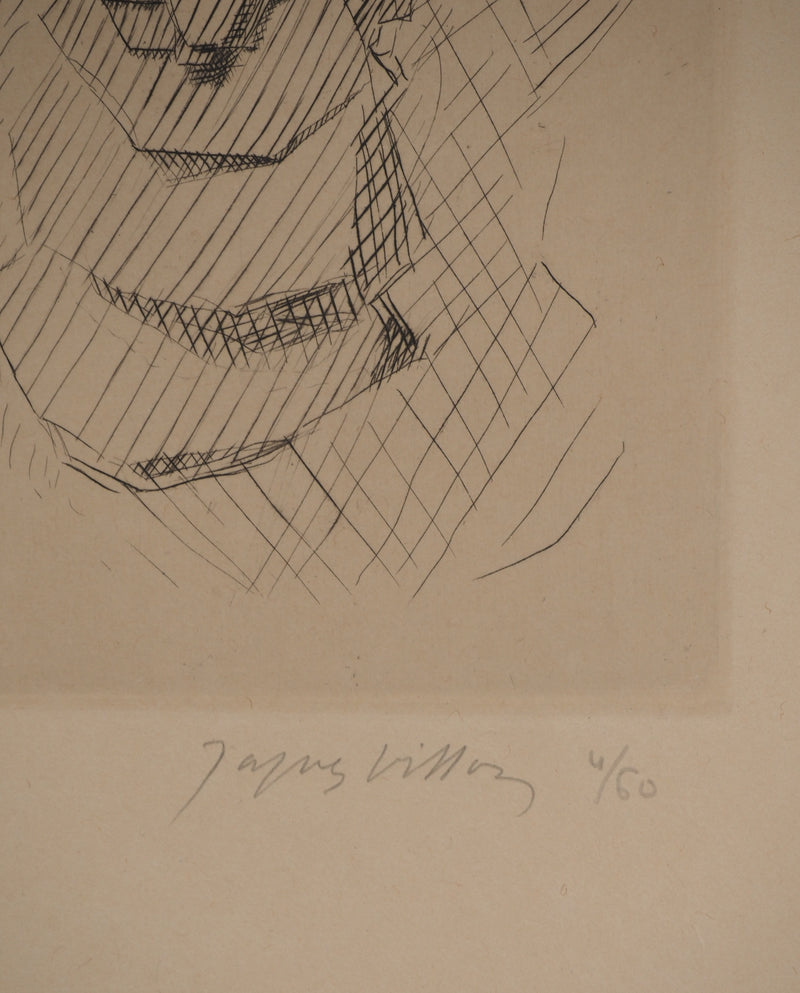 Jacques VILLON : Tête cubiste, Gravure originale signée
