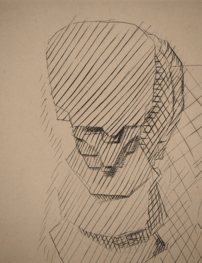 Jacques VILLON : Tête cubiste, Gravure originale signée