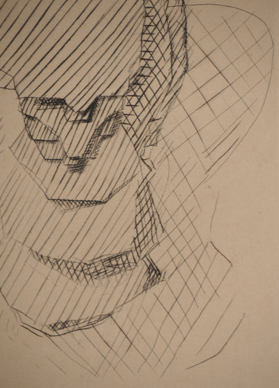 Jacques VILLON : Tête cubiste, Gravure originale signée