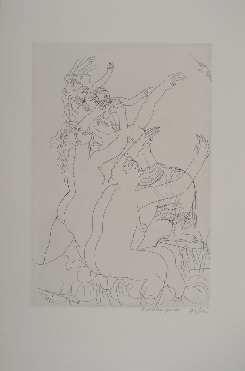 BTIna Henry de WAROQUIER, Supplicating crowd, Original engraving
