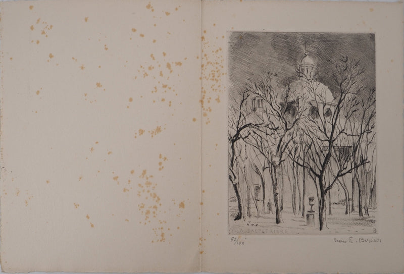 Jean-Eugène BERSIER : La Salpetrière, Gravure originale (vue générale) - Crédit photo : Galerie Art.Paris