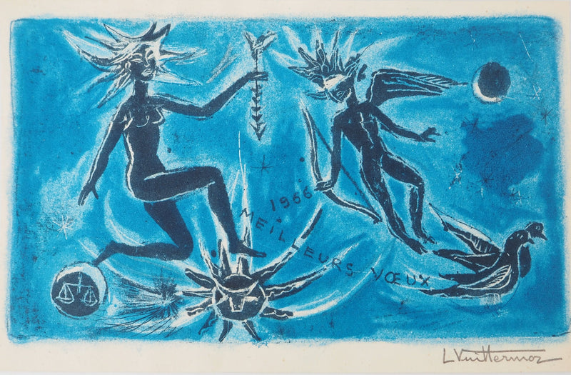 Louis VUILLERMOZ : Anges dans les étoiles  , Lithographie originale (vue générale) - Crédit photo : Galerie Art.Paris