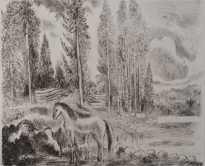 Hermine DAVID : Sentier en forêt, Gravure originale signée