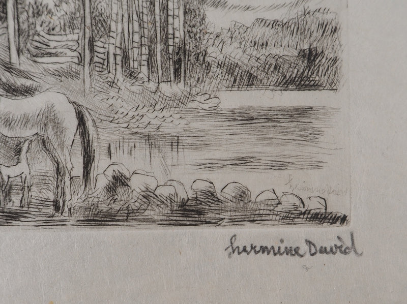 Hermine DAVID : Sentier en forêt, Gravure originale signée