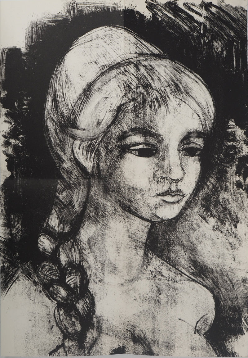 André MINAUX : Portrait féminin , Lithographie originale (vue générale) - Crédit photo : Galerie Art.Paris