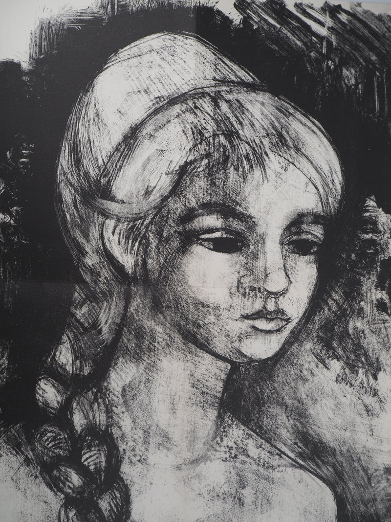 André MINAUX : Portrait féminin , Lithographie originale (photo de détail 3) - Crédit photo : Galerie Art.Paris