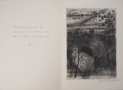 Janine ACREMANT : Paysage d'un champ de buissons, Gravure originale (vue générale) - Crédit photo : Galerie Art.Paris