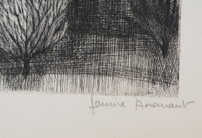 Janine ACREMANT : Paysage d'un champ de buissons, Gravure originale (photo de détail 2) - Crédit photo : Galerie Art.Paris