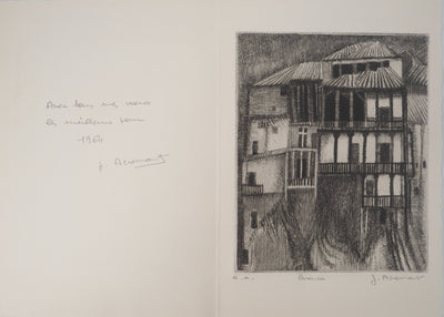 Janine ACREMANT : Vue sur une maison, Gravure originale (vue générale) - Crédit photo : Galerie Art.Paris