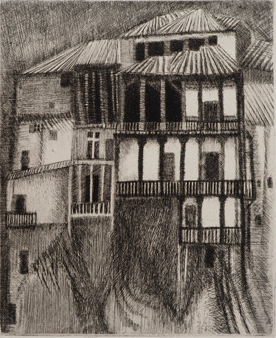 Janine ACREMANT : Vue sur une maison, Gravure originale (photo de détail 3) - Crédit photo : Galerie Art.Paris