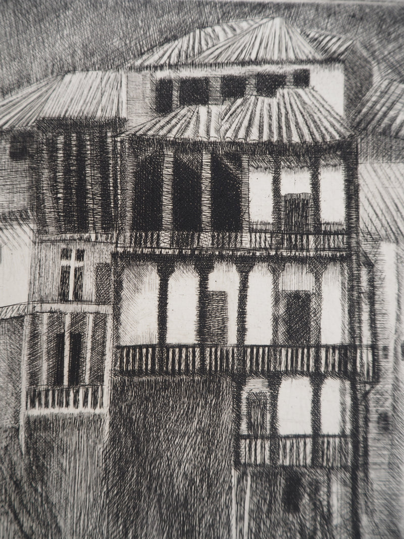 Janine ACREMANT : Vue sur une maison, Gravure originale (photo de détail 6) - Crédit photo : Galerie Art.Paris