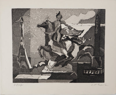 Christian D'ESPIC : Cheval cabré, Gravure originale signée