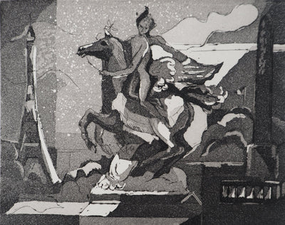 Christian D'ESPIC : Cheval cabré, Gravure originale signée