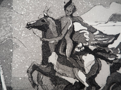 Christian D'ESPIC : Cheval cabré, Gravure originale signée