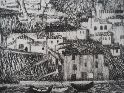 Janine ACREMANT : Ville au bord de la mer, Gravure originale (photo de détail 6) - Crédit photo : Galerie Art.Paris