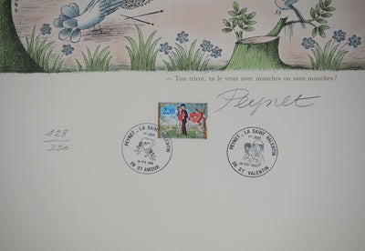 Raymond Peynet : Les amoureux, le kiosque à musique, Lithographie originale signée