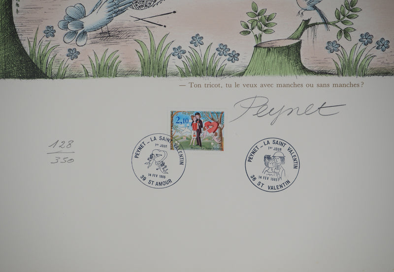 Raymond Peynet : Les amoureux, le kiosque à musique, Lithographie originale signée