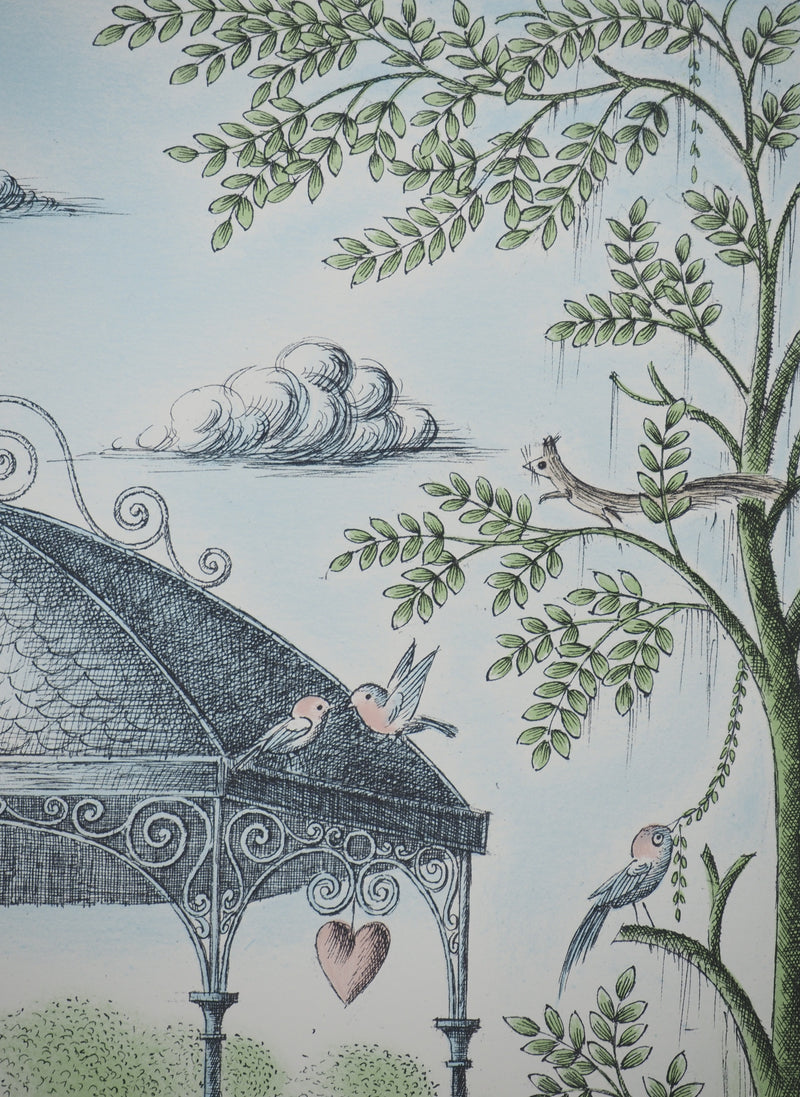 Raymond Peynet : Les amoureux, le kiosque à musique, Lithographie originale signée