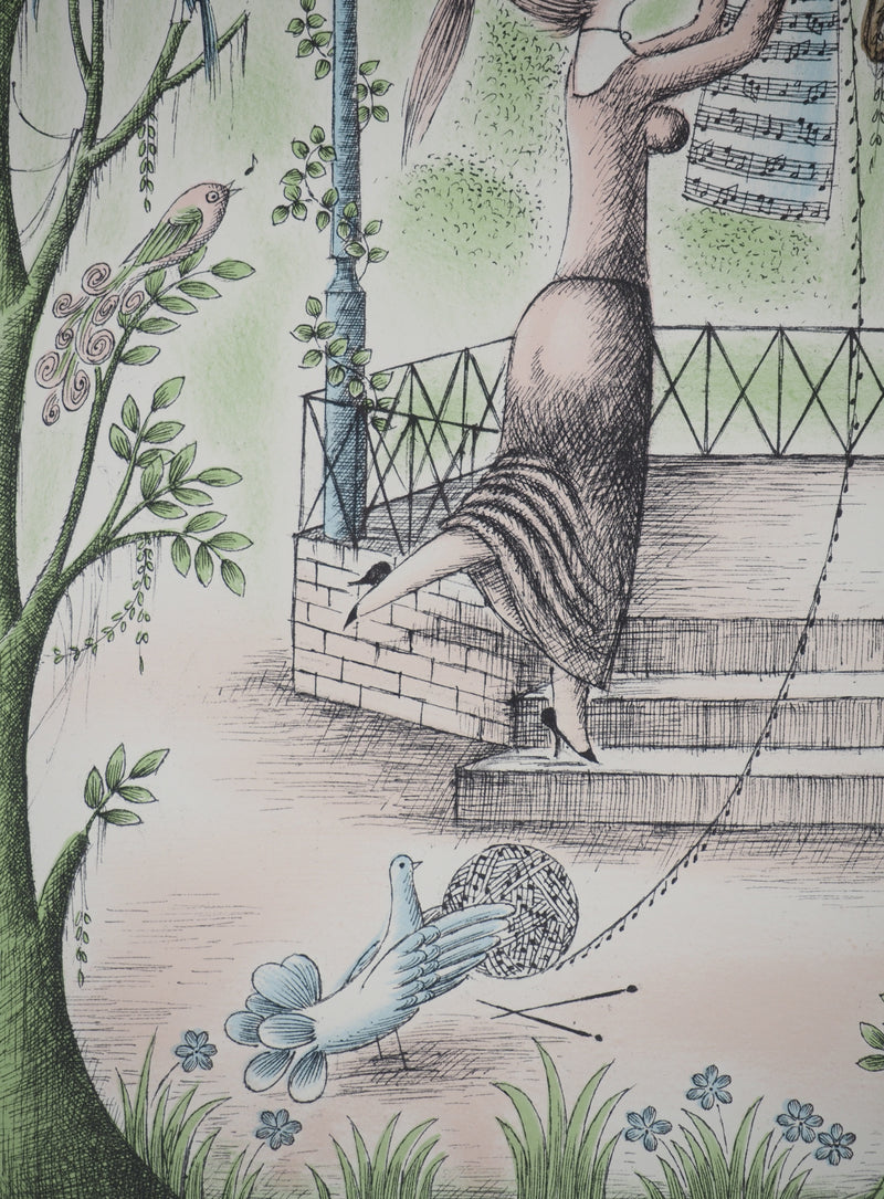 Raymond Peynet : Les amoureux, le kiosque à musique, Lithographie originale signée