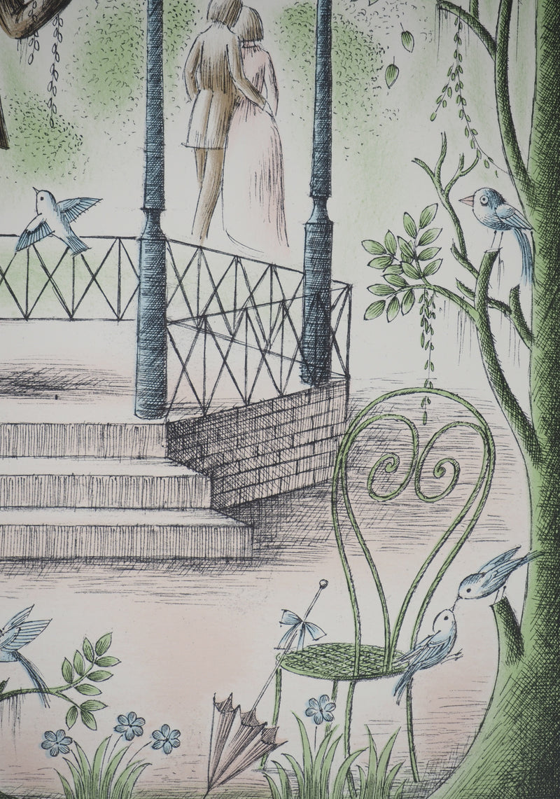 Raymond Peynet : Les amoureux, le kiosque à musique, Lithographie originale signée