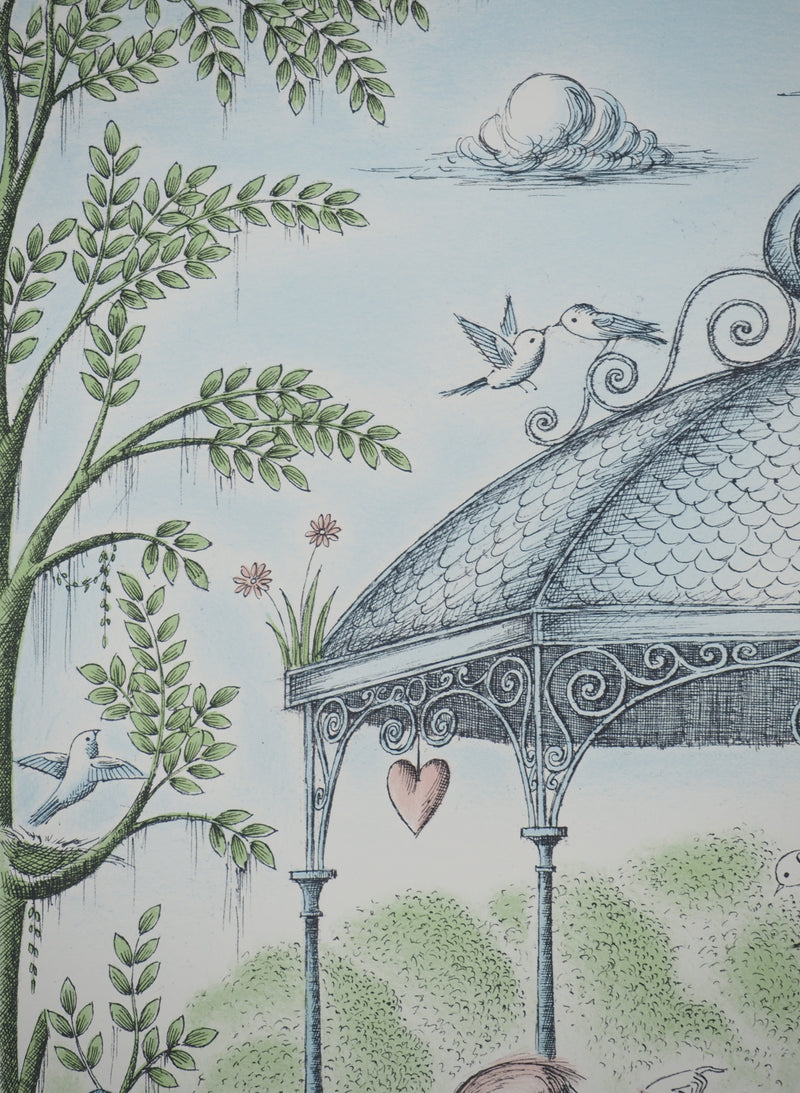 Raymond Peynet : Les amoureux, le kiosque à musique, Lithographie originale signée