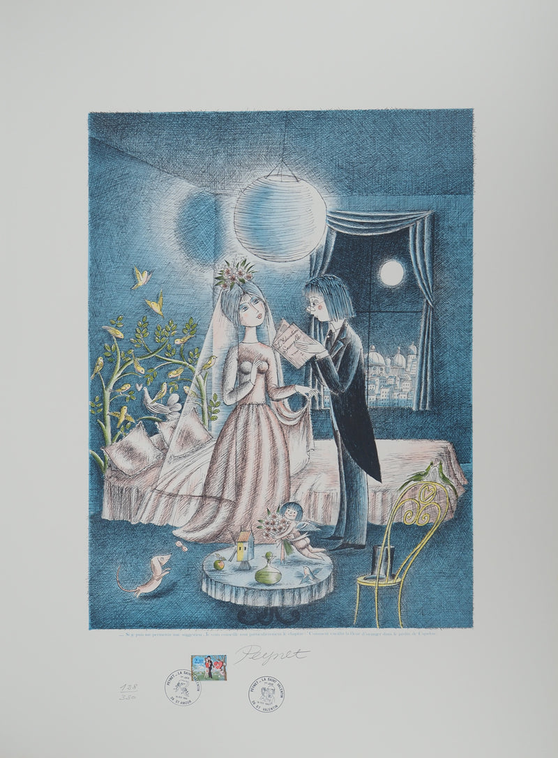 Raymond Peynet : Les amoureux, le jardin de Cupidon, Lithographie originale signée