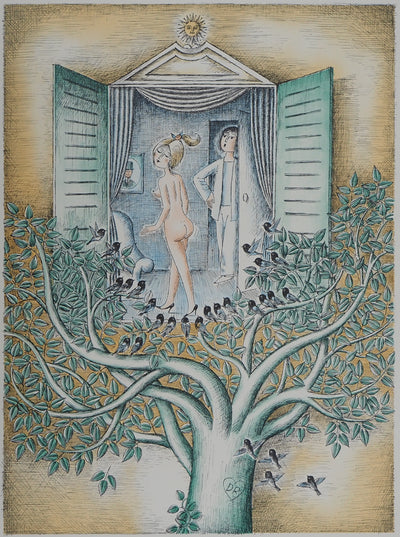 Raymond PEYNET : Les amoureux, le couple dans l'arbre, Lithographie originale signée