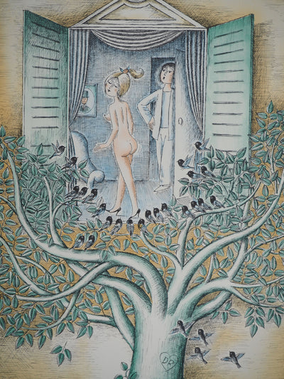 Raymond PEYNET : Les amoureux, le couple dans l'arbre, Lithographie originale signée