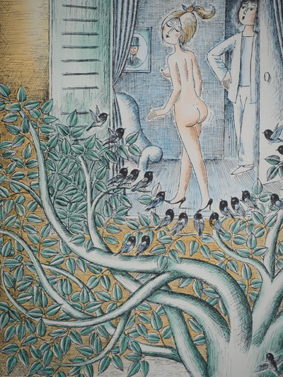 Raymond PEYNET : Les amoureux, le couple dans l'arbre, Lithographie originale signée