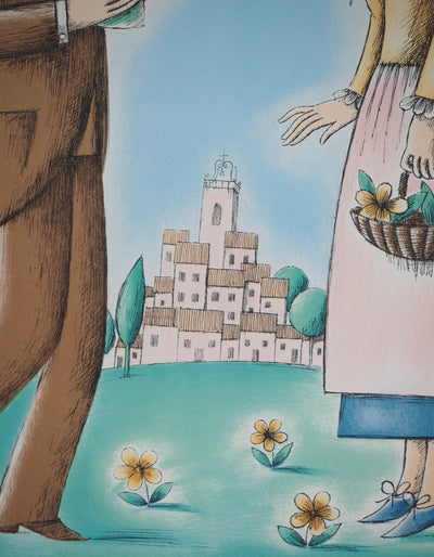 Raymond PEYNET : Les amoureux, l'heure du goûter, Lithographie originale signée