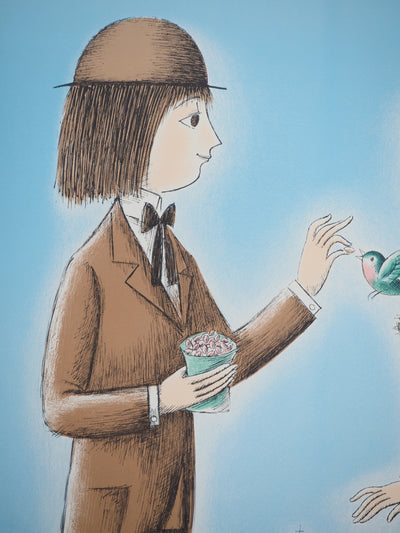Raymond PEYNET : Les amoureux, l'heure du goûter, Lithographie originale signée