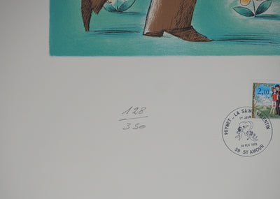 Raymond PEYNET : Les amoureux, l'heure du goûter, Lithographie originale signée