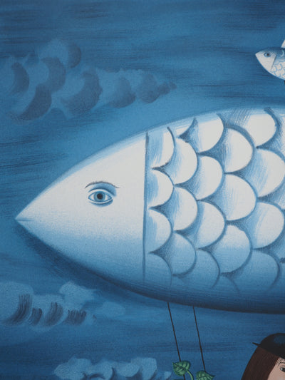 Raymond PEYNET : Les amoureux, poisson dans le ciel, Lithographie originale signée