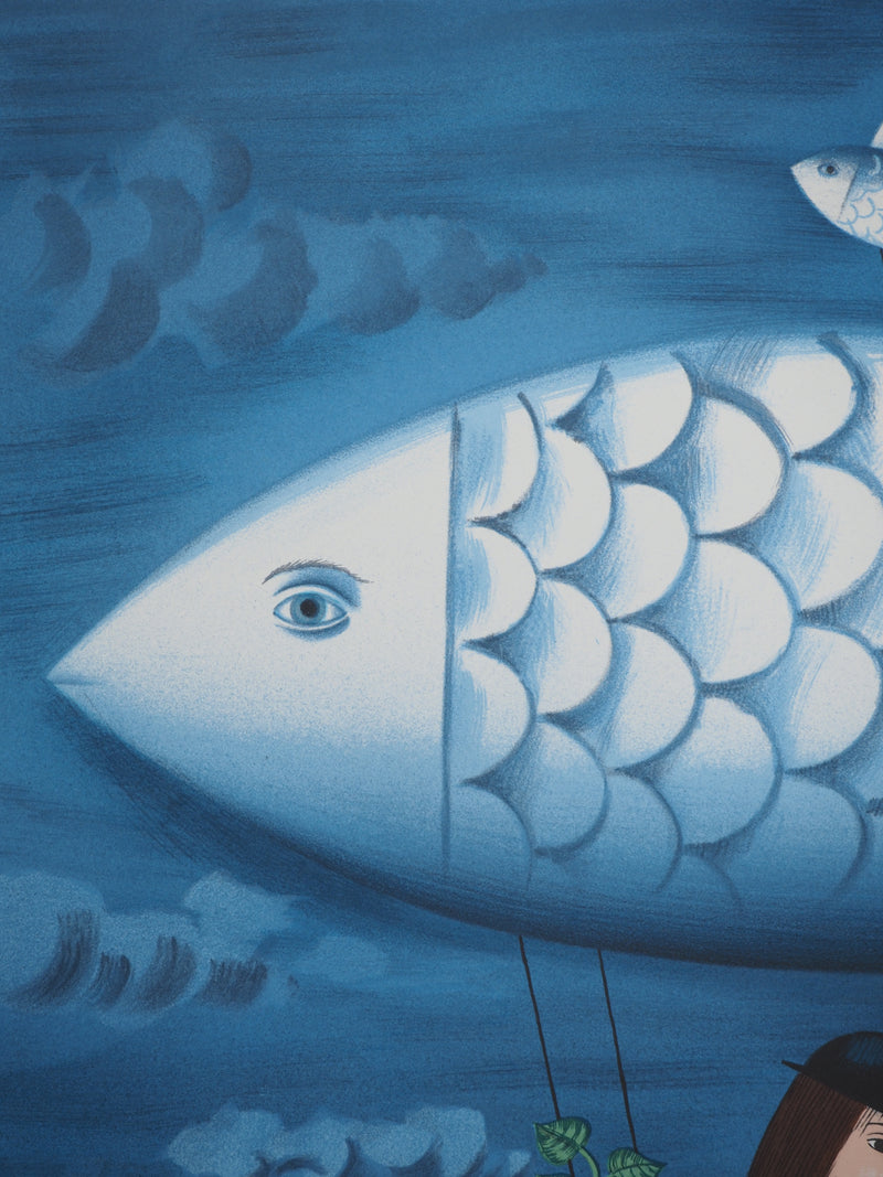 Raymond PEYNET : Les amoureux, poisson dans le ciel, Lithographie originale signée