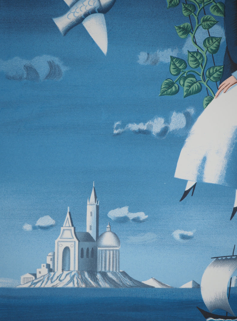 Raymond PEYNET : Les amoureux, poisson dans le ciel, Lithographie originale signée