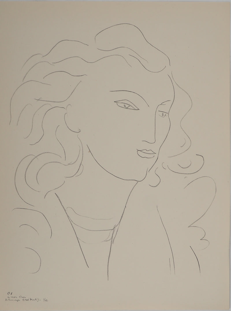 Henri MATISSE : Muse aux cheveux dans le ven, Lithographie originale (vue générale) - Crédit photo : Galerie Art.Paris