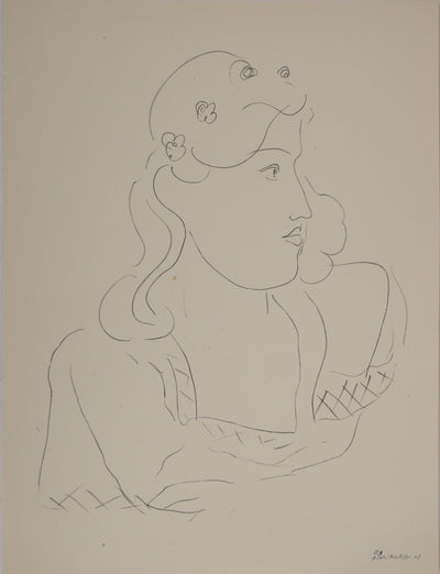 Henri MATISSE : Jeune fille à la couronne de fleu, Lithographie originale (vue générale) - Crédit photo : Galerie Art.Paris