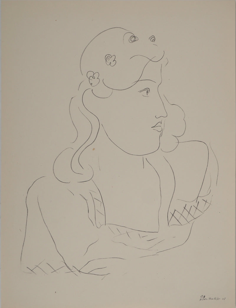 Henri MATISSE : Jeune fille à la couronne de fleu, Lithographie originale (vue générale) - Crédit photo : Galerie Art.Paris