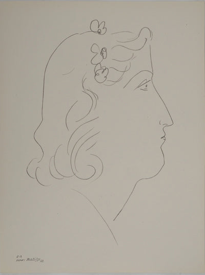 Henri MATISSE : Etude de profil aux fleur, Lithographie originale (vue générale) - Crédit photo : Galerie Art.Paris