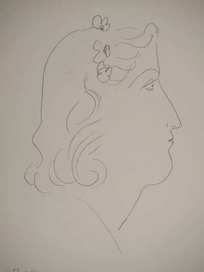 Henri MATISSE : Etude de profil aux fleur, Lithographie originale (photo de détail 2) - Crédit photo : Galerie Art.Paris