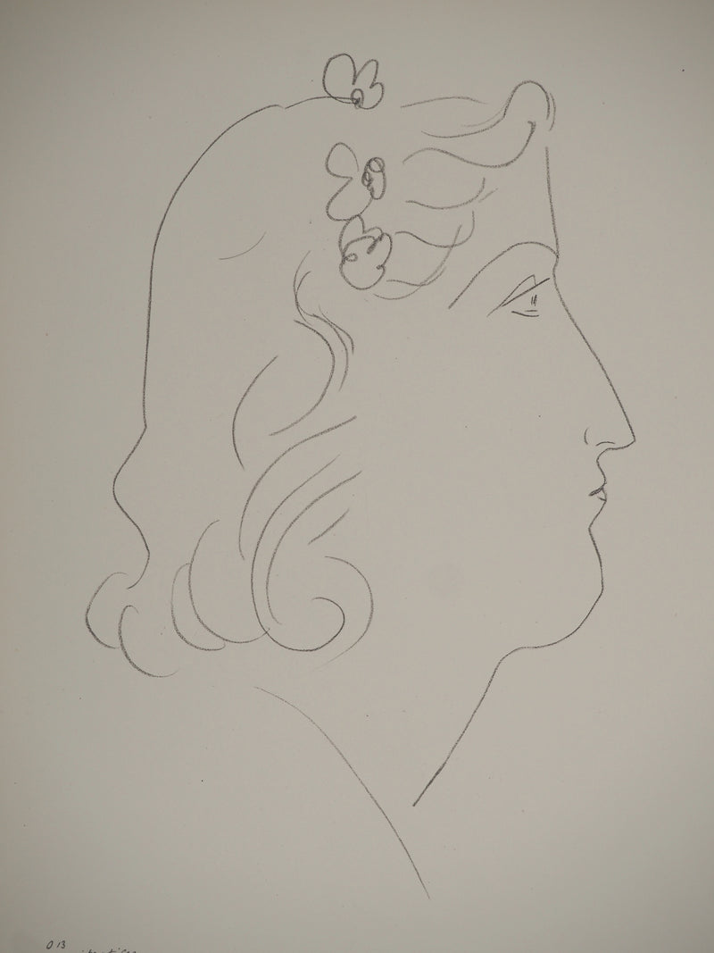 Henri MATISSE : Etude de profil aux fleur, Lithographie originale (photo de détail 2) - Crédit photo : Galerie Art.Paris