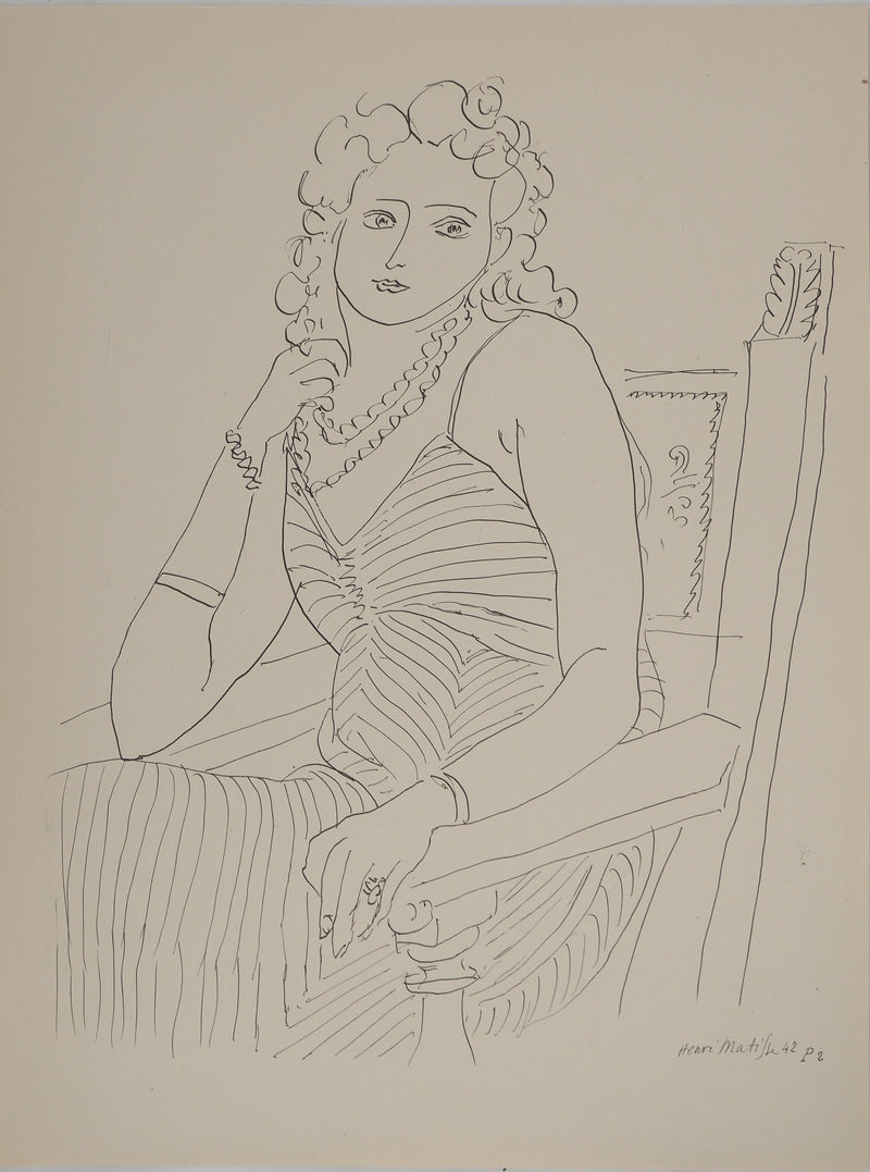 Henri MATISSE : Femme élégante assis, Lithographie originale (vue générale) - Crédit photo : Galerie Art.Paris