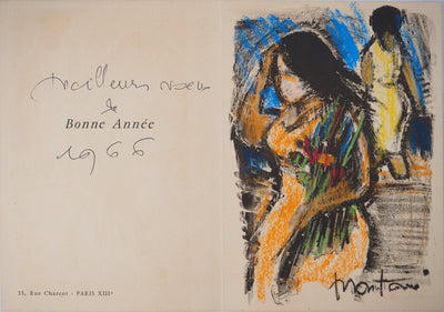 Roger MONTANE : Femme tenant un bouquet de fleurs, Lithographie originale (vue générale) - Crédit photo : Galerie Art.Paris