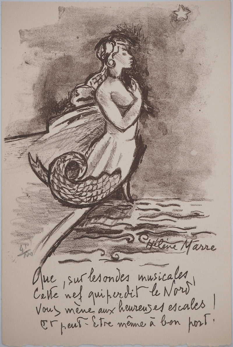 Hélène MARRE : Femme au-dessus de la mer, Lithographie originale (vue générale) - Crédit photo : Galerie Art.Paris