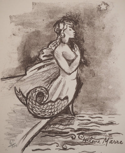 Hélène MARRE : Femme au-dessus de la mer, Lithographie originale (photo de détail 3) - Crédit photo : Galerie Art.Paris