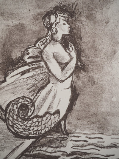 Hélène MARRE : Femme au-dessus de la mer, Lithographie originale (photo de détail 4) - Crédit photo : Galerie Art.Paris