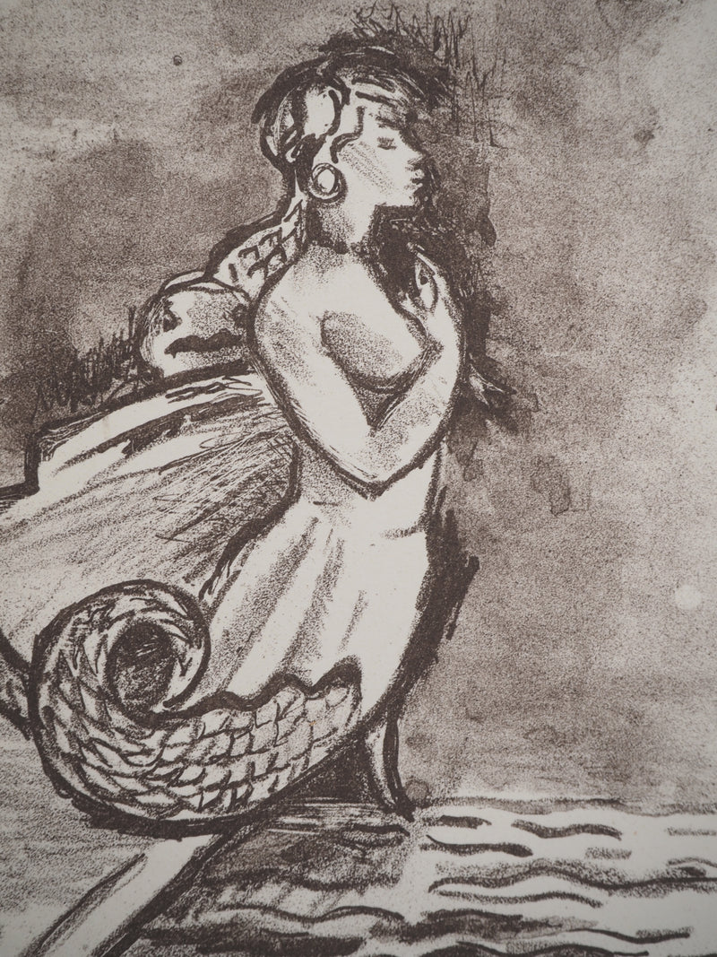 Hélène MARRE : Femme au-dessus de la mer, Lithographie originale signée